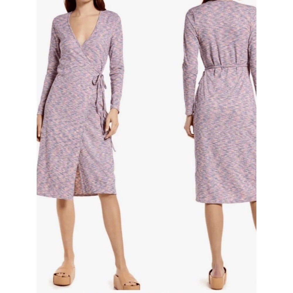 Lisa Says Gah Lucille Long Sleeve Wrap Midi Dress in Berry XS